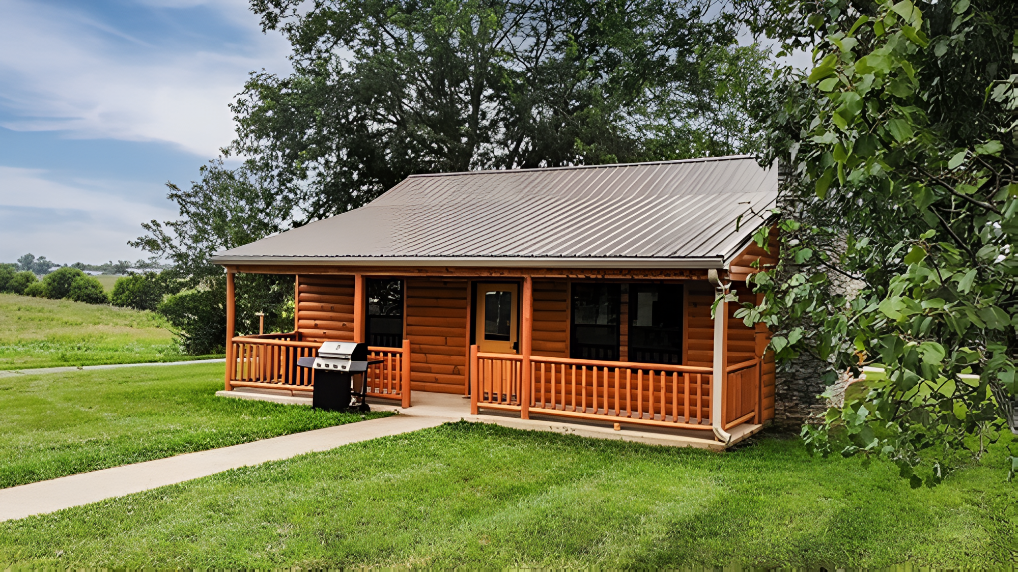The Bourbon Escape Cabin exterior with a covered porch